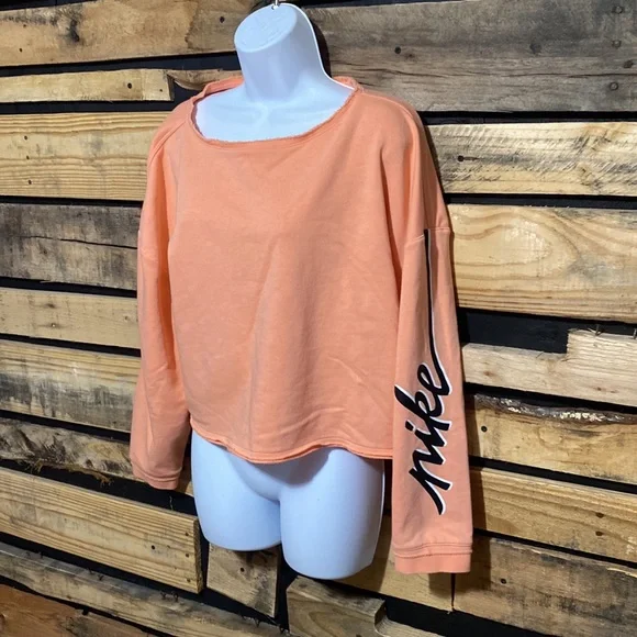 Nike Femme Cropped Training Crew Sweatshirt Orange Crimson Bliss Large - Picture 7 of 12